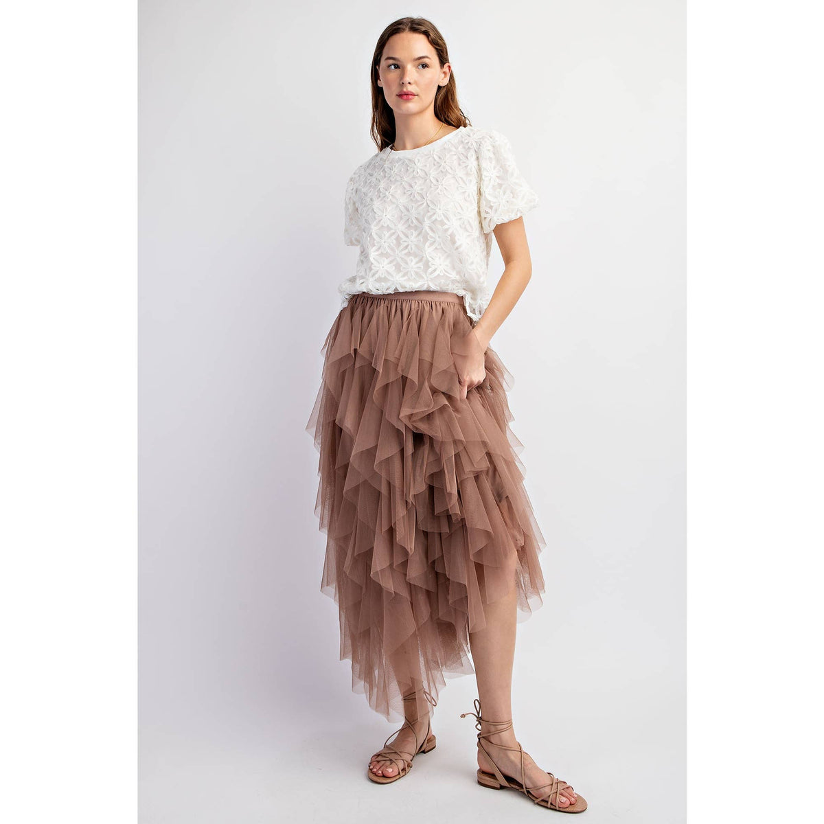 Cascading Tulle Mesh Layered Maxi Skirt - Retro Style