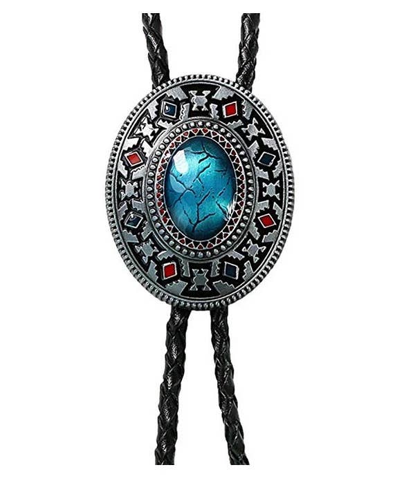 Western Cowboy OVAL Turquoise Bolo Tie