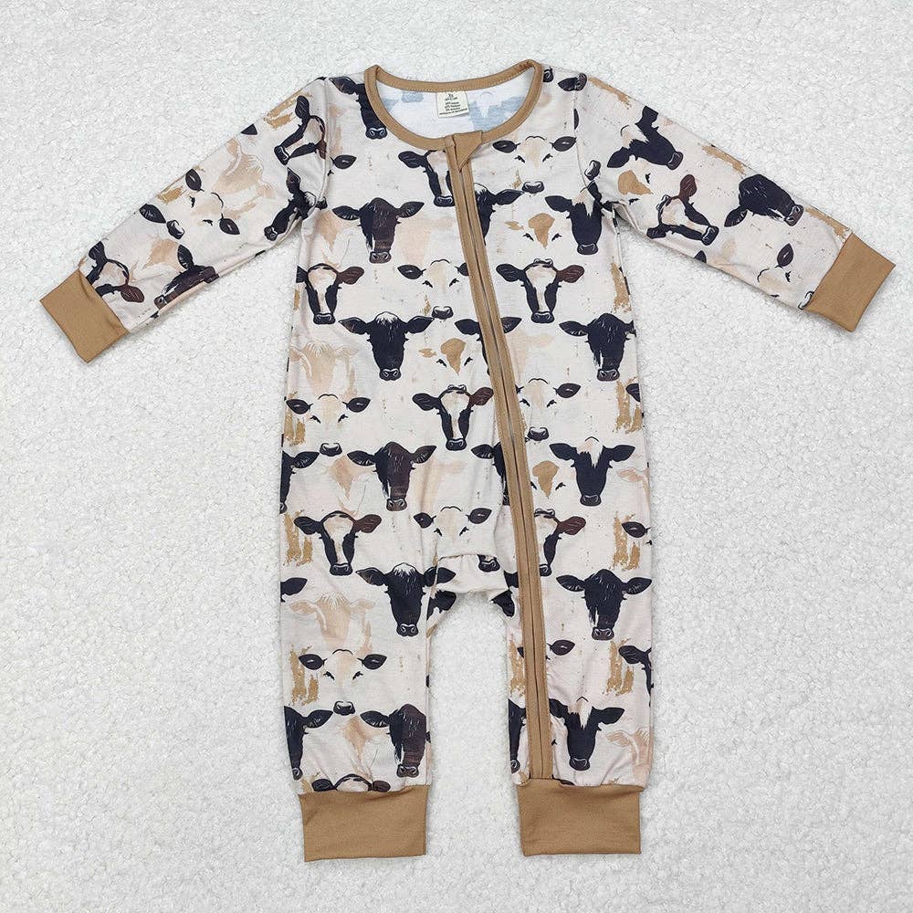Baby Infant Boys Western Cow Black Zip Rompers