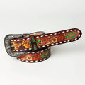Hand-Tooled Leather Western Belt - Sunflower & Paisley Design with White Diamond Edge