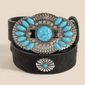 Faux Leather Turquoise Concho Buckle Belt