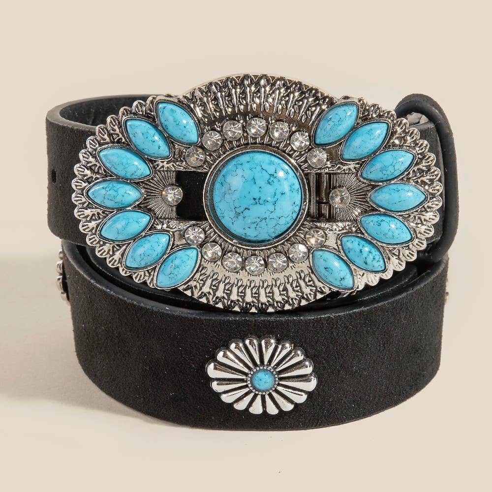 Faux Leather Turquoise Concho Buckle Belt