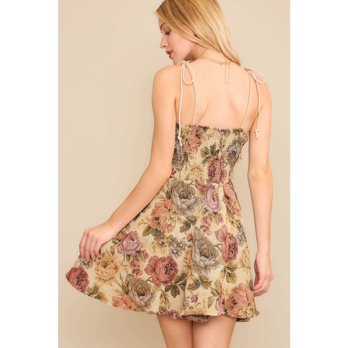 VINTAGE TANK MINI FLARE DRESS WITH JAQUARD FLOWER PRINT