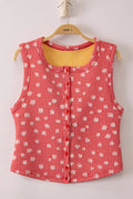 Floral Printed Sleeveless Fitted Button Down Top