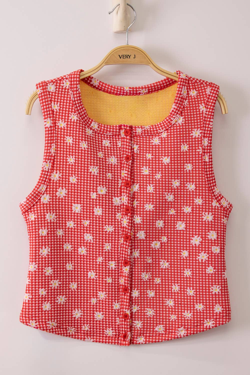 Floral Printed Sleeveless Fitted Button Down Top