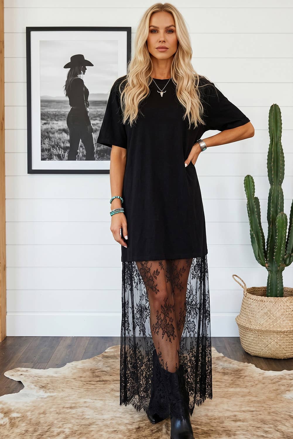 Summer High Waist Lace Sandalwood Long dress