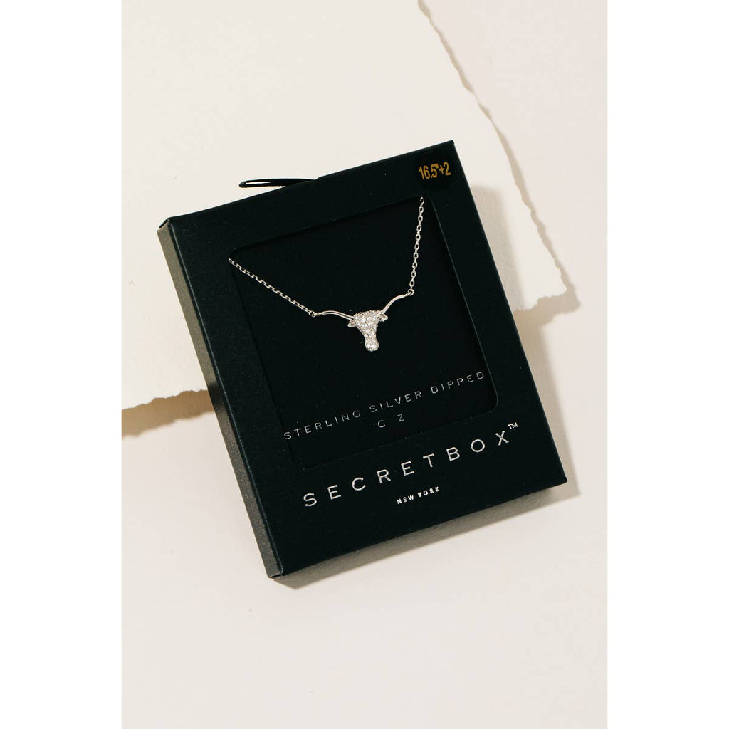 Secret Box Cz Stud Bull Head Pendant Necklace