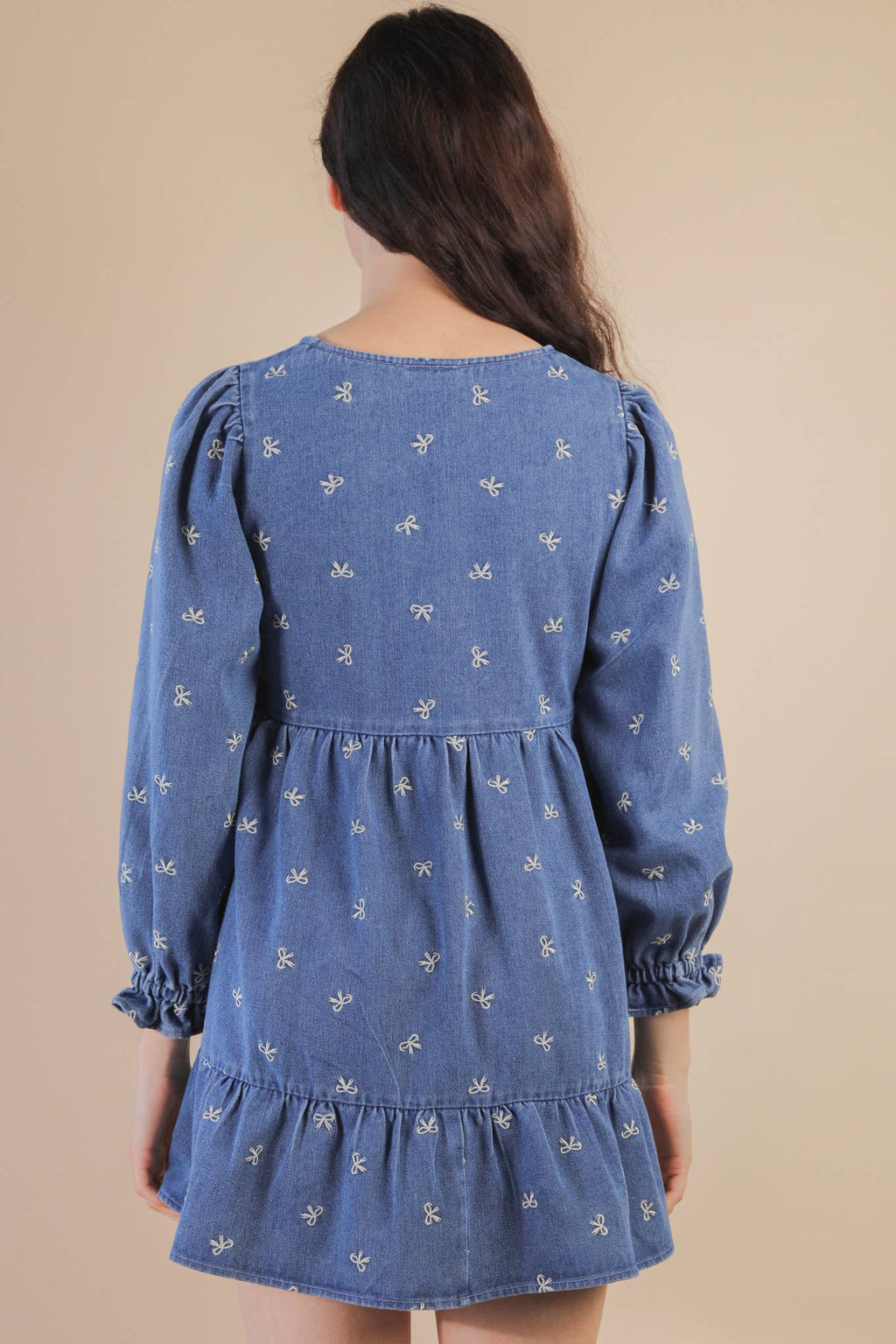 Soft Washed Denim Cherry Casual Mini Dress