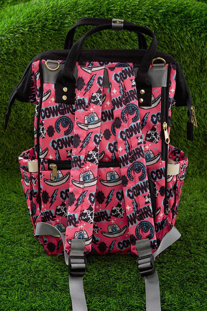 Cowgirls printed pink diaper bag.