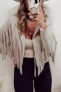Long Sleeve Faux Suede Tassel Jacket TOPW1777