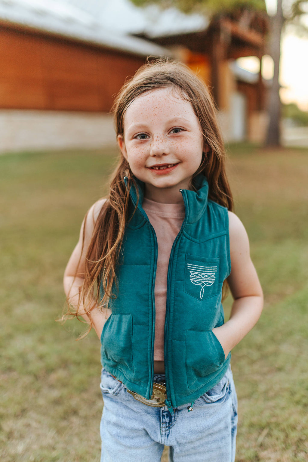 Girls Jade Puffer W Aztec Lining Boot Stitch Detail Vest