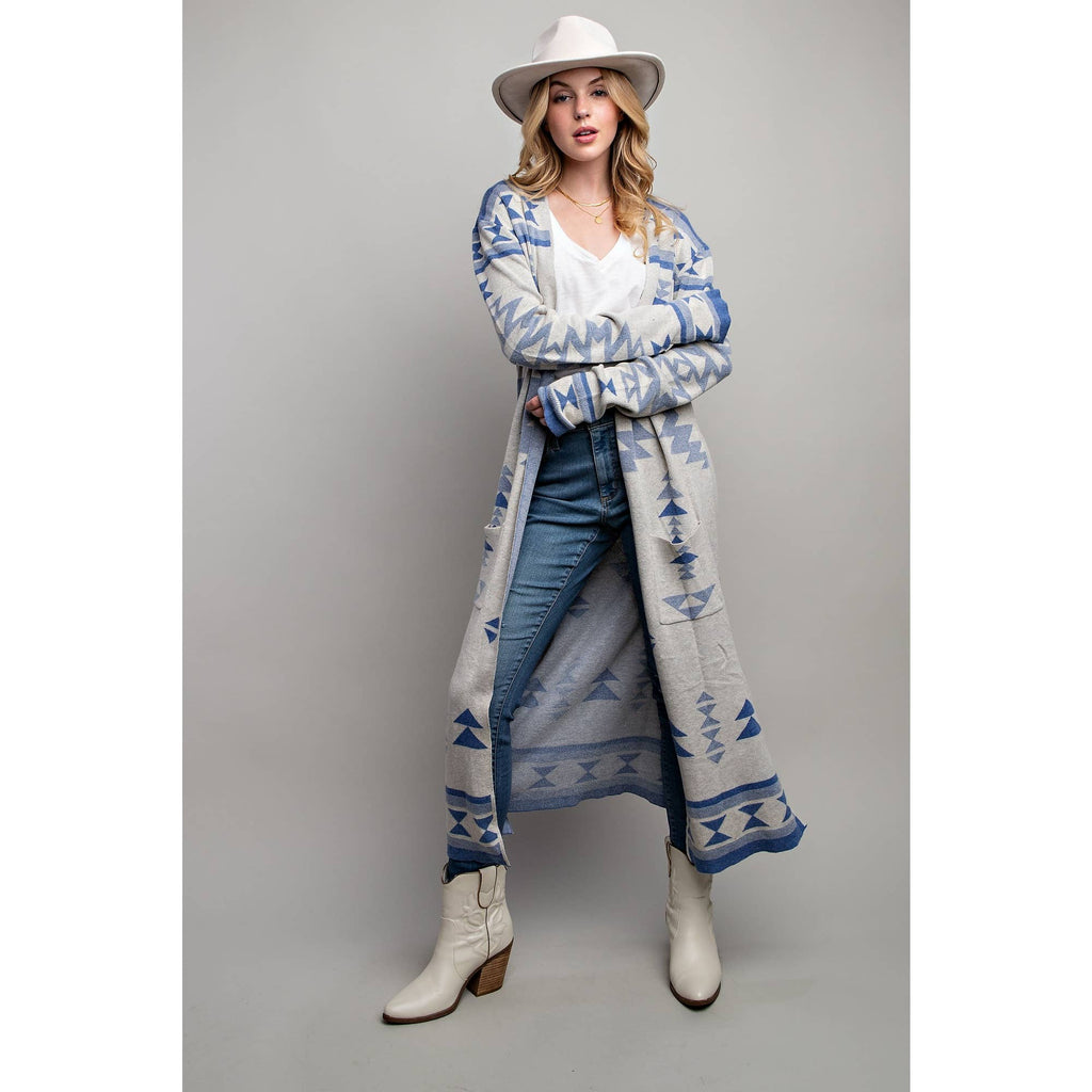 AZTEC PATTERN LONG CARDIGAN
