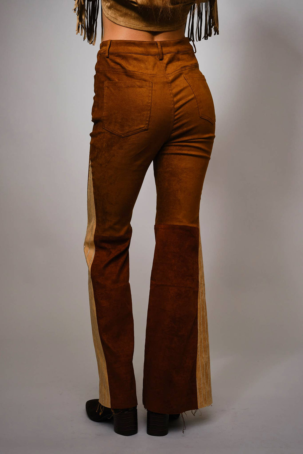 ColorBlock Suede Bell Bottom Pants