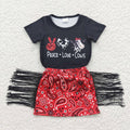 Sibling Baby Girls Western Top Tassel Skirt Outfit Set