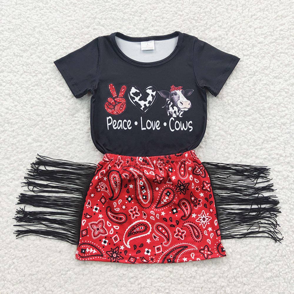 Sibling Baby Girls Western Top Tassel Skirt Outfit Set