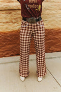  Brown Plaid Western Arrow Pocket High Rise Wide Leg Jeans