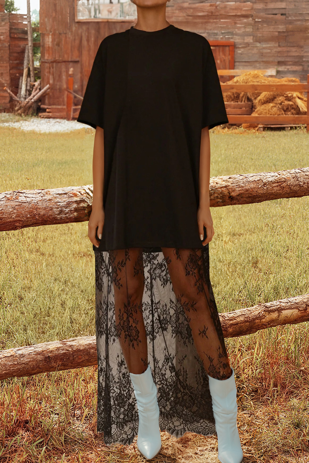 Summer High Waist Lace Sandalwood Long dress