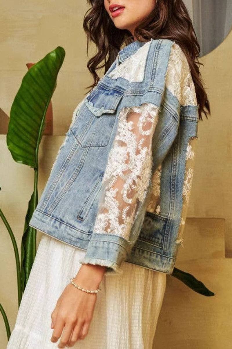 Lace Sleeve Denim Jacket