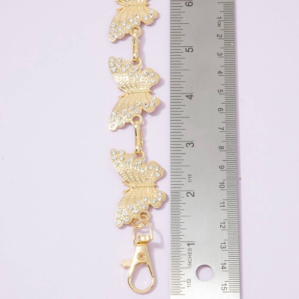Gold Cz Rhinestone Butterfly Link Chain Belt