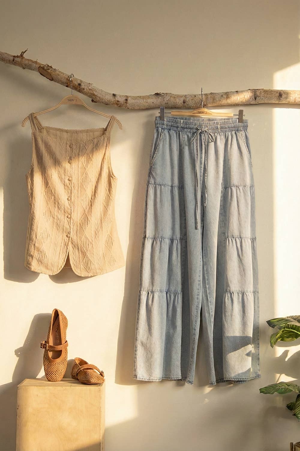 Tiered Layers Mineral Washed Chambray Pants