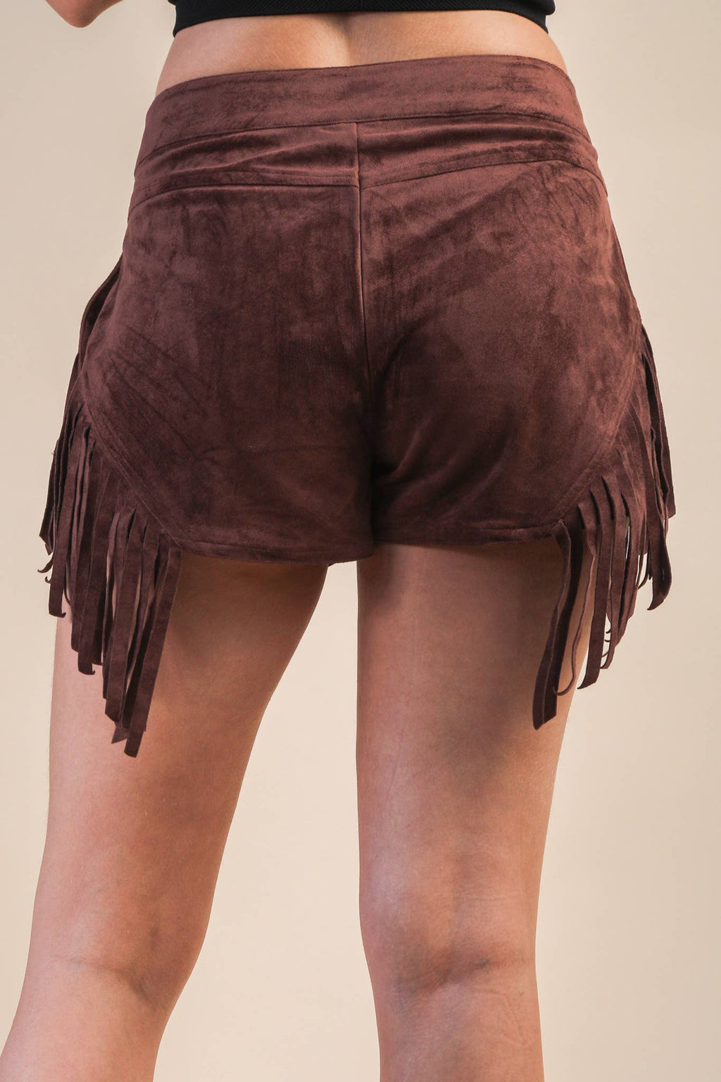 Fring Detail Suede Western Shorts
