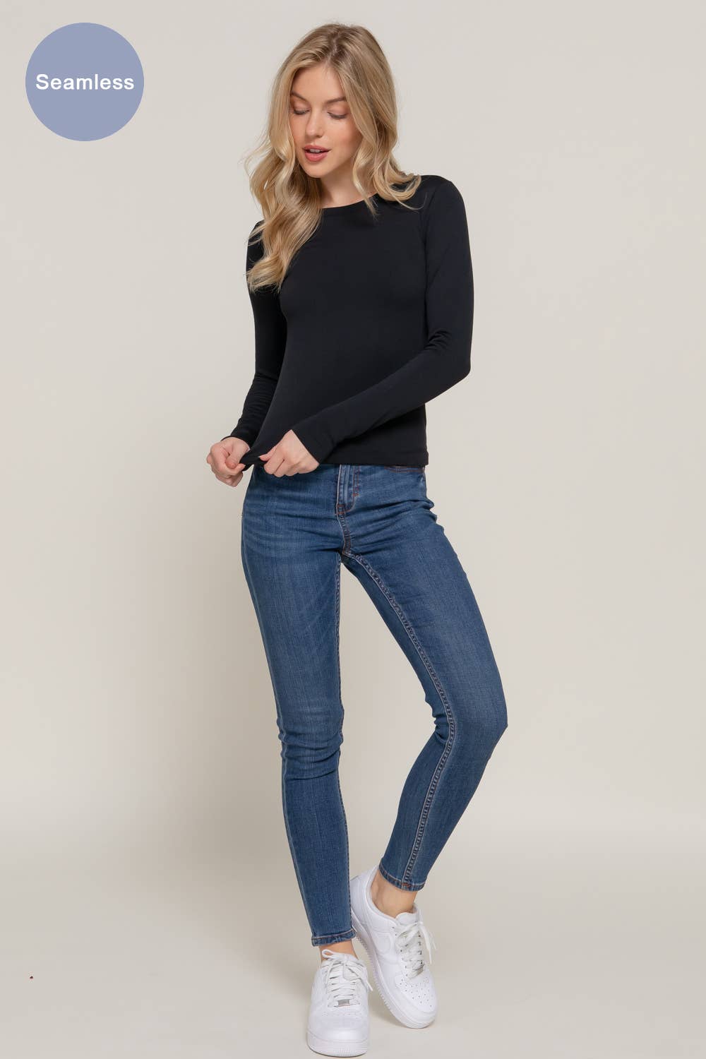 Long Sleeve Crew Neck Inner Fur Seamless Top