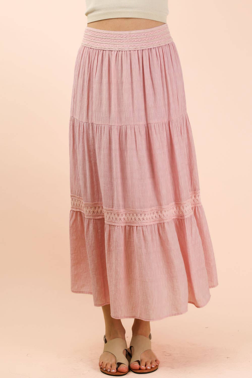 Tiered Layers Solid Woven Mini Dress W/ Lace Trim