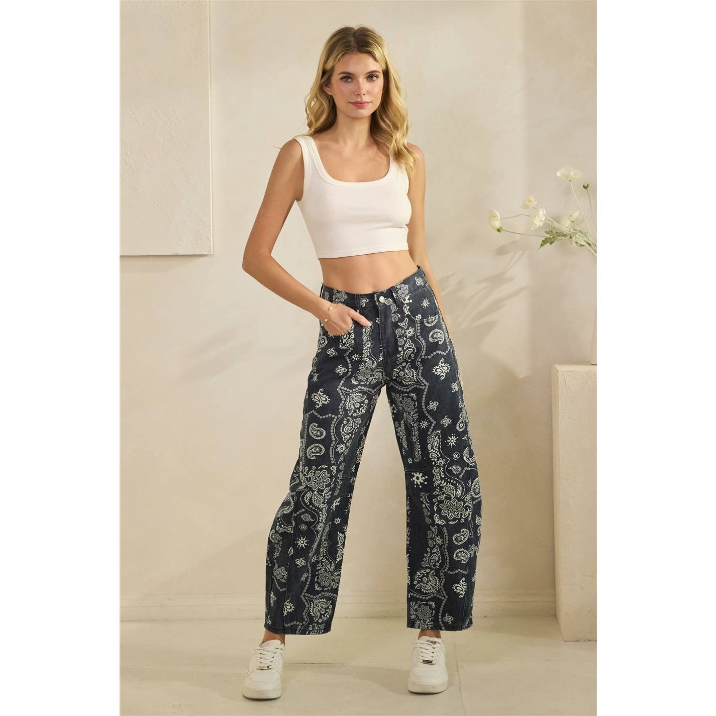 Paisley Printed Denim Pants