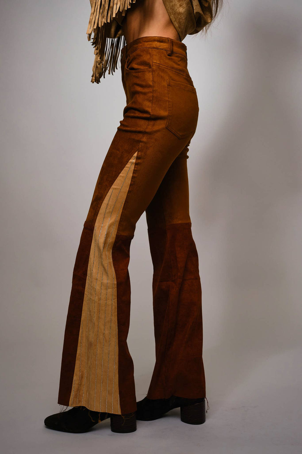 ColorBlock Suede Bell Bottom Pants