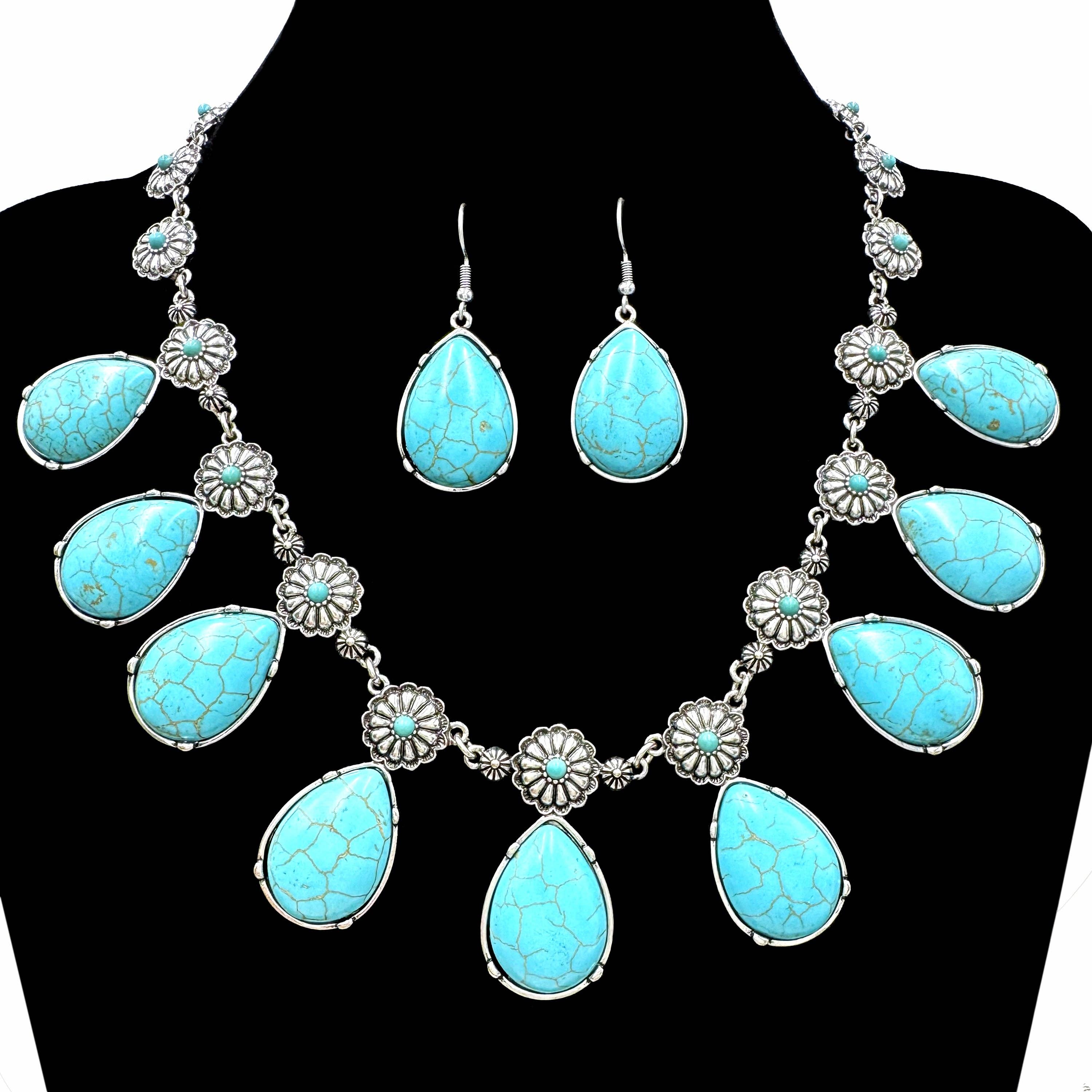 Teardrop Shape Turquoise Concho Large Necklace