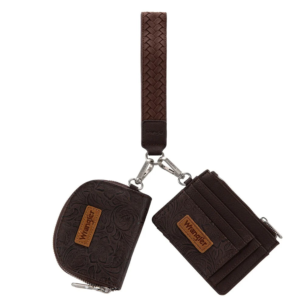 Wrangler Floral Tooled Wallet Set - Coffee