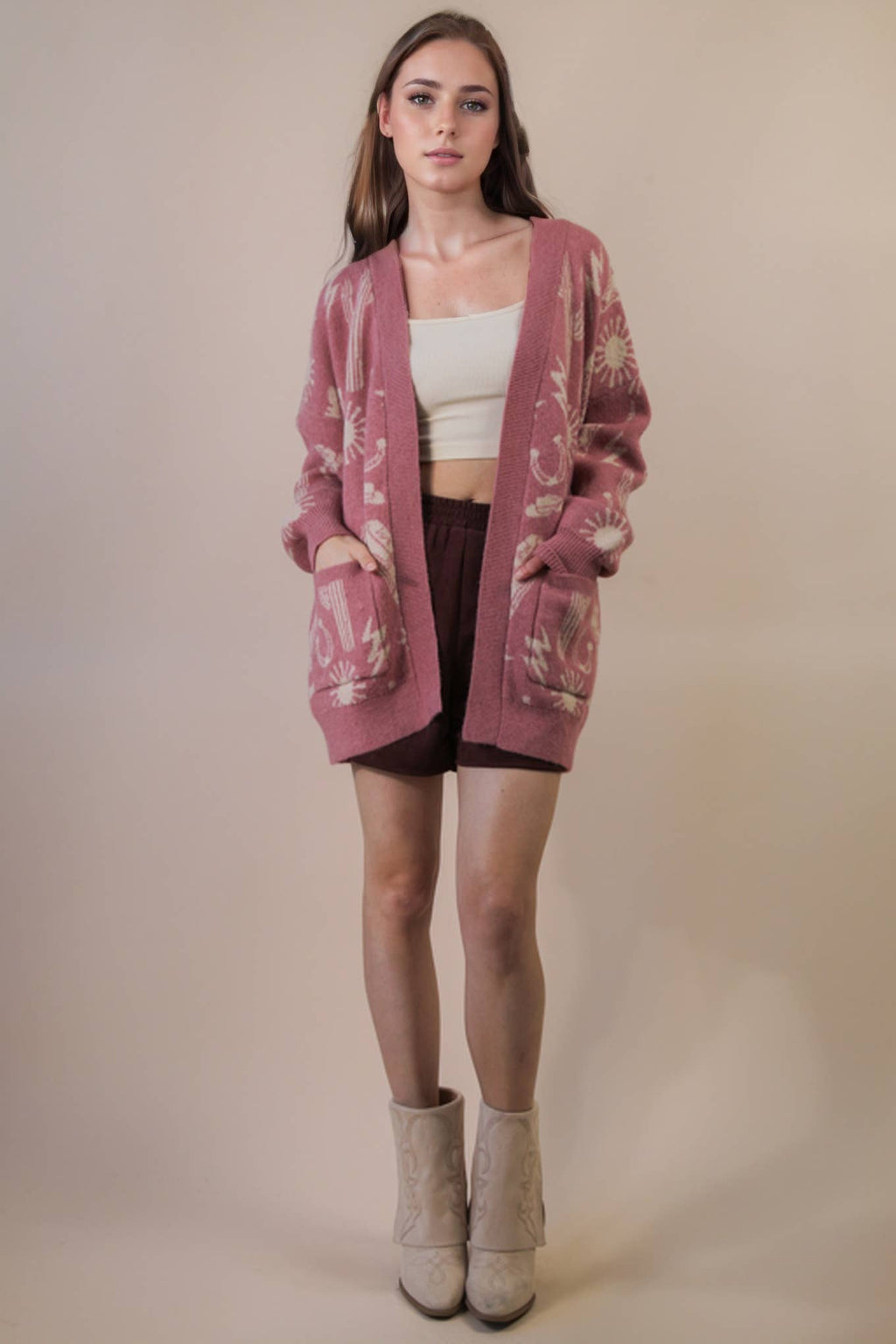 Oversized Western Graphic Knit Sweater Cardigan