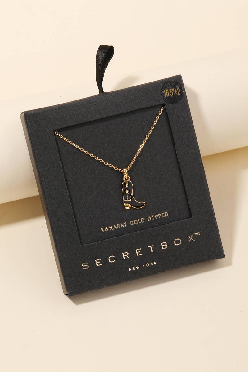 Secret Box Western Cowboy Boot Charm Necklace