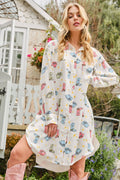 Satin Cowboy Hat Boots Print Shirt Dress