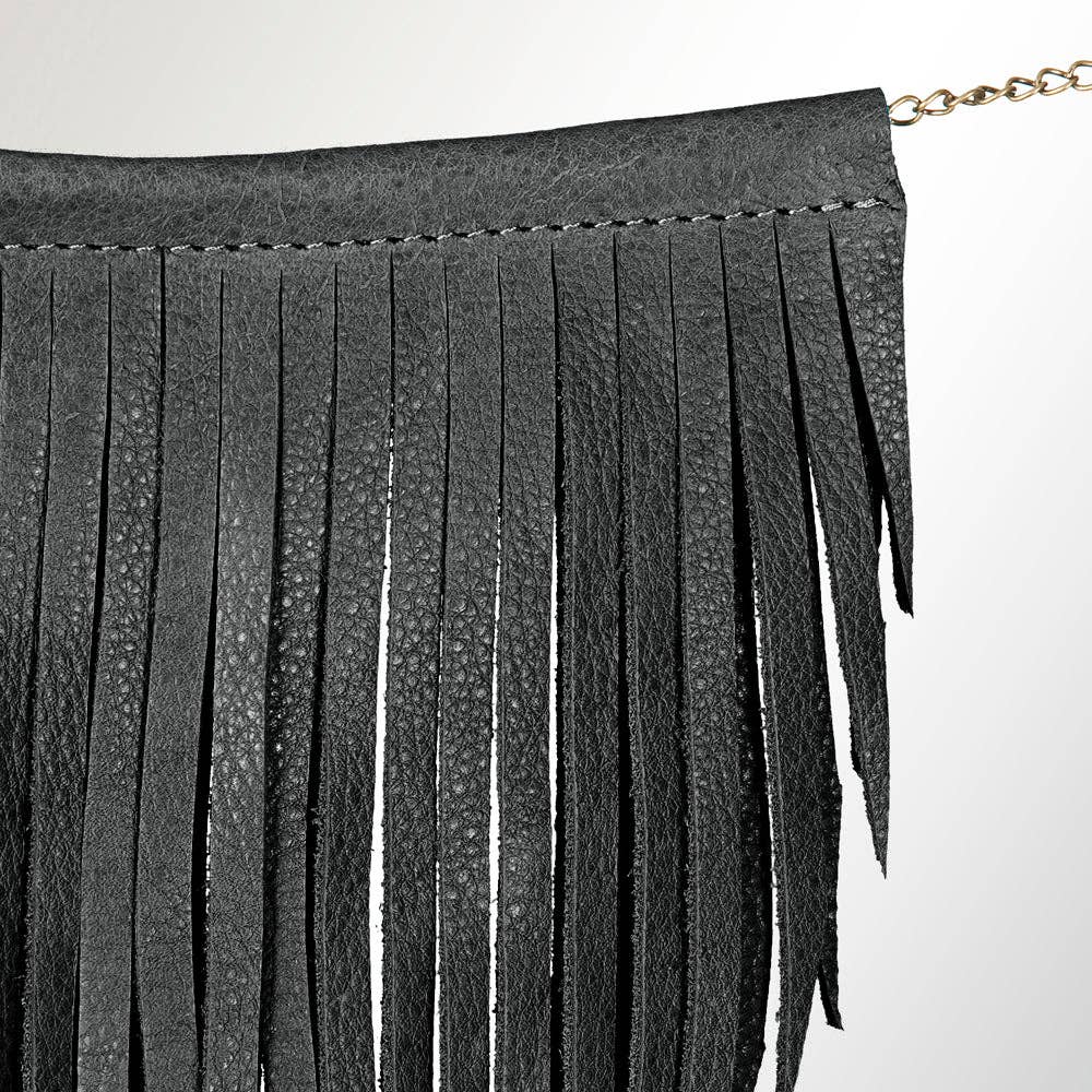 Western Fringe Chain Accessory - Genuine Black suede Statement Piece