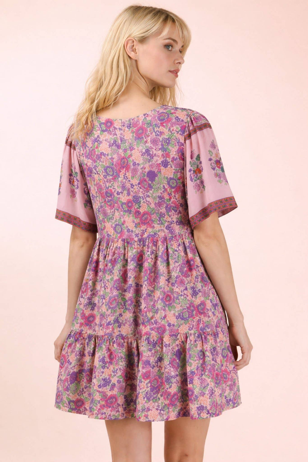 Shirring Detail Printed Woven Mini Dress