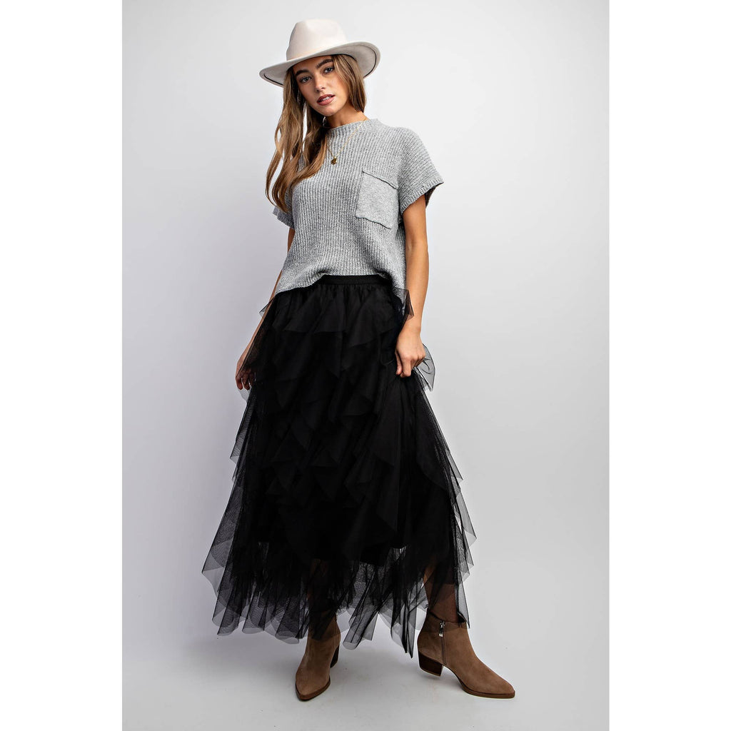 Cascading Tulle Mesh Layered Maxi Skirt - Retro Style
