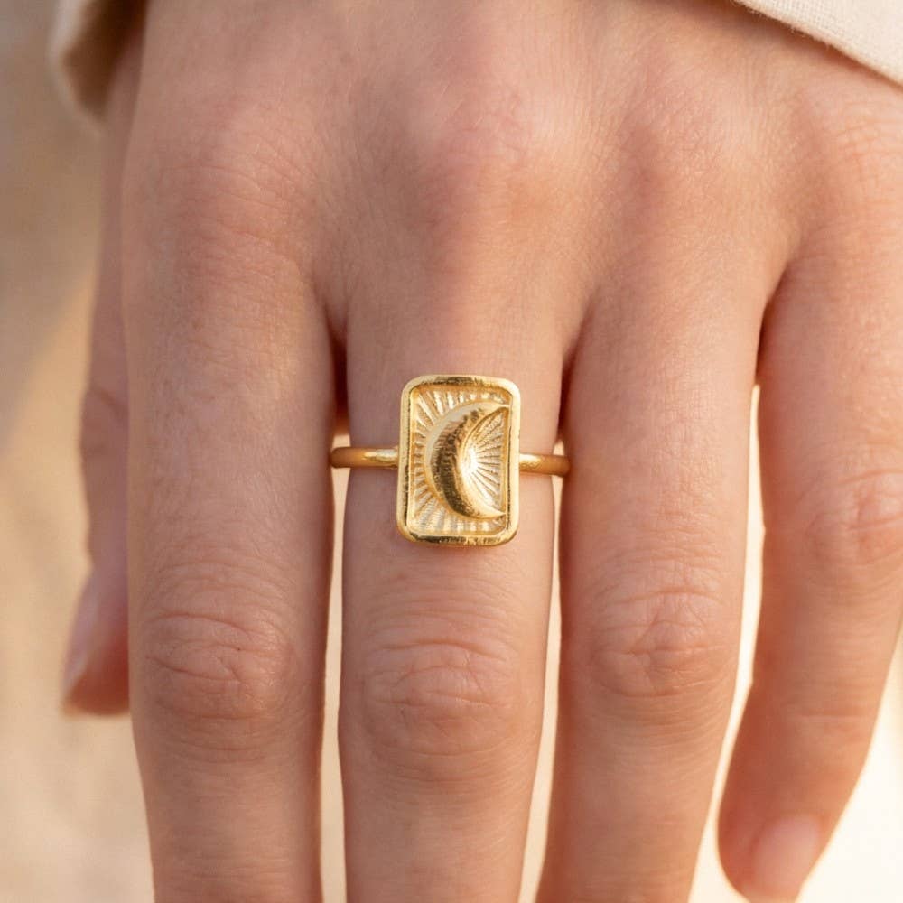 Rectangle Moon Adjustable Ring