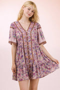 Shirring Detail Printed Woven Mini Dress