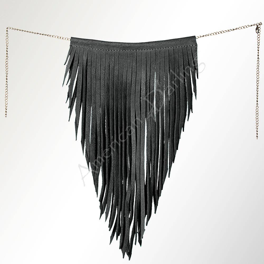 Western Fringe Chain Accessory - Genuine Black suede Statement Piece