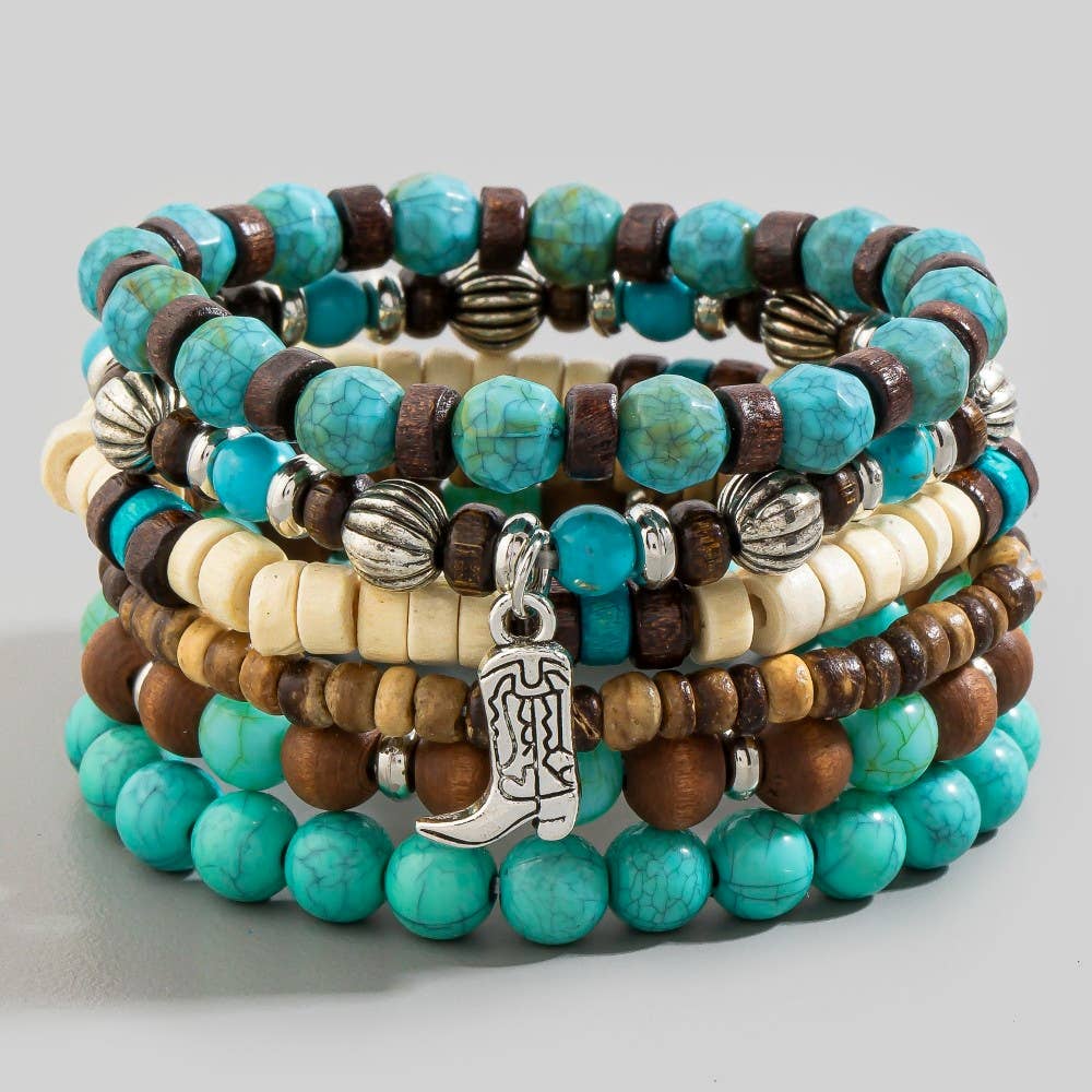 Assorted Western Charms Wooden Beads Bracelet Set