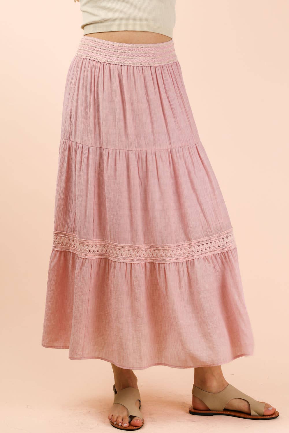 Tiered Layers Solid Woven Mini Dress W/ Lace Trim