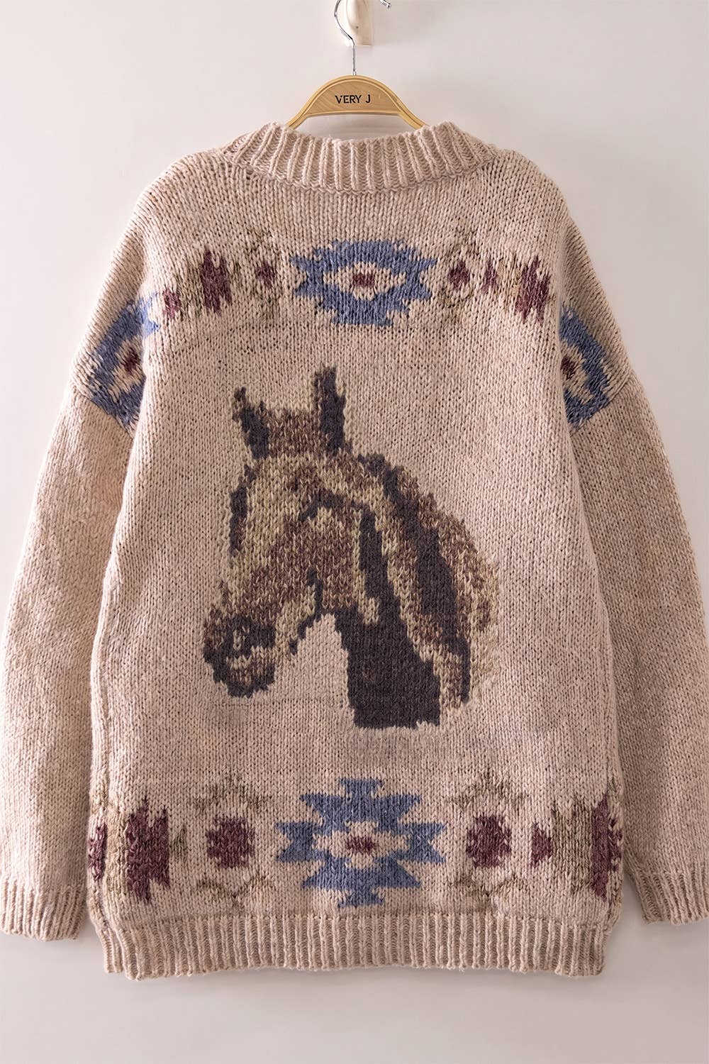 Western Horse Intarsia Knit Cardigan
