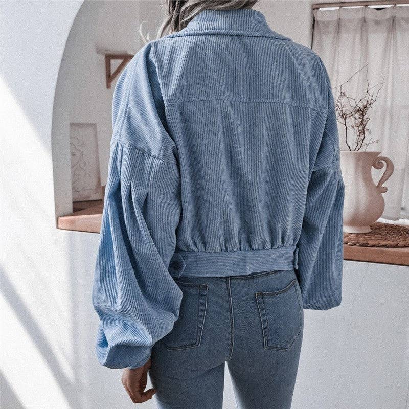 Corduroy Lantern Sleeve Casual Short Jacket