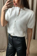 Mock Neck Short Sleeve Button Front Cardigan