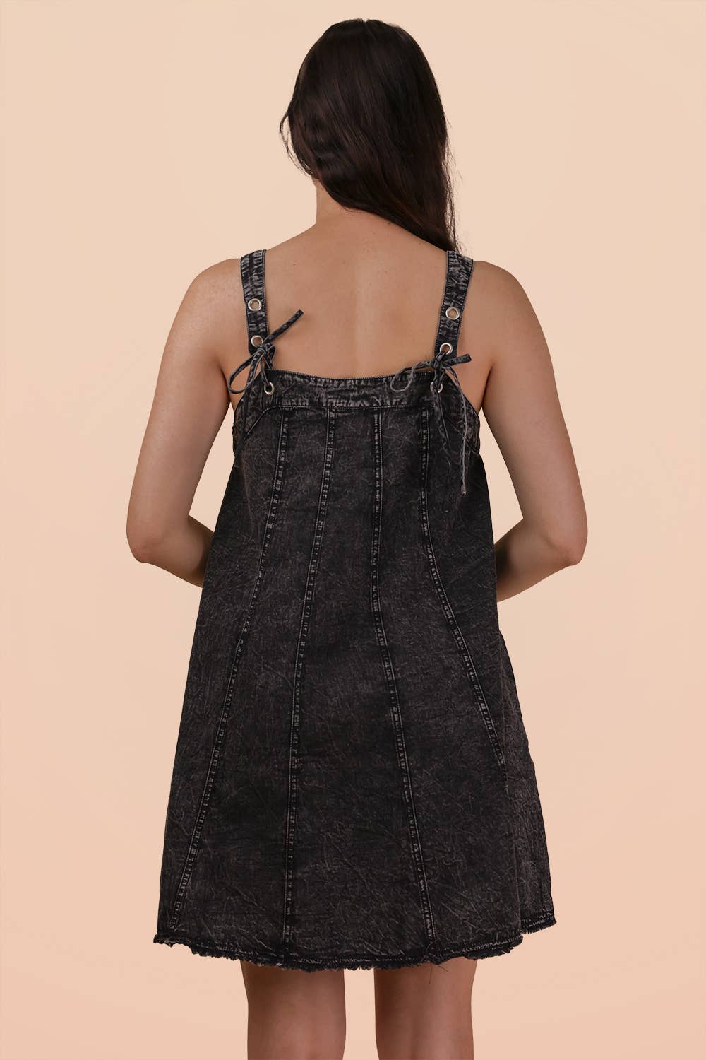 Washed Denim Mini Dress W/ Back Tie