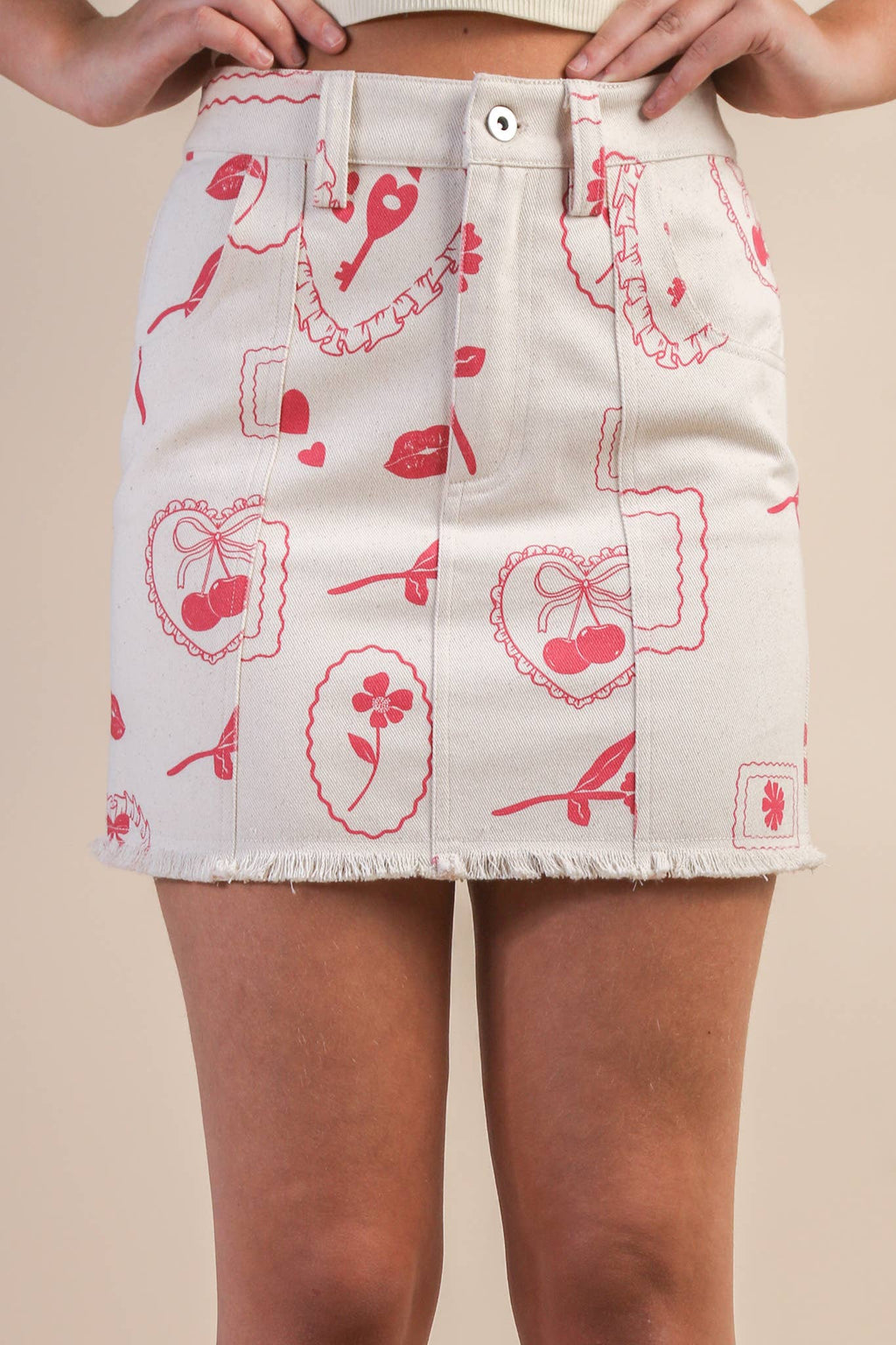 Back Elastic Graphic Mini Skirt