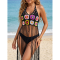 Multicolor Tassel Patchwork Tie-Up Beach Cover-Up