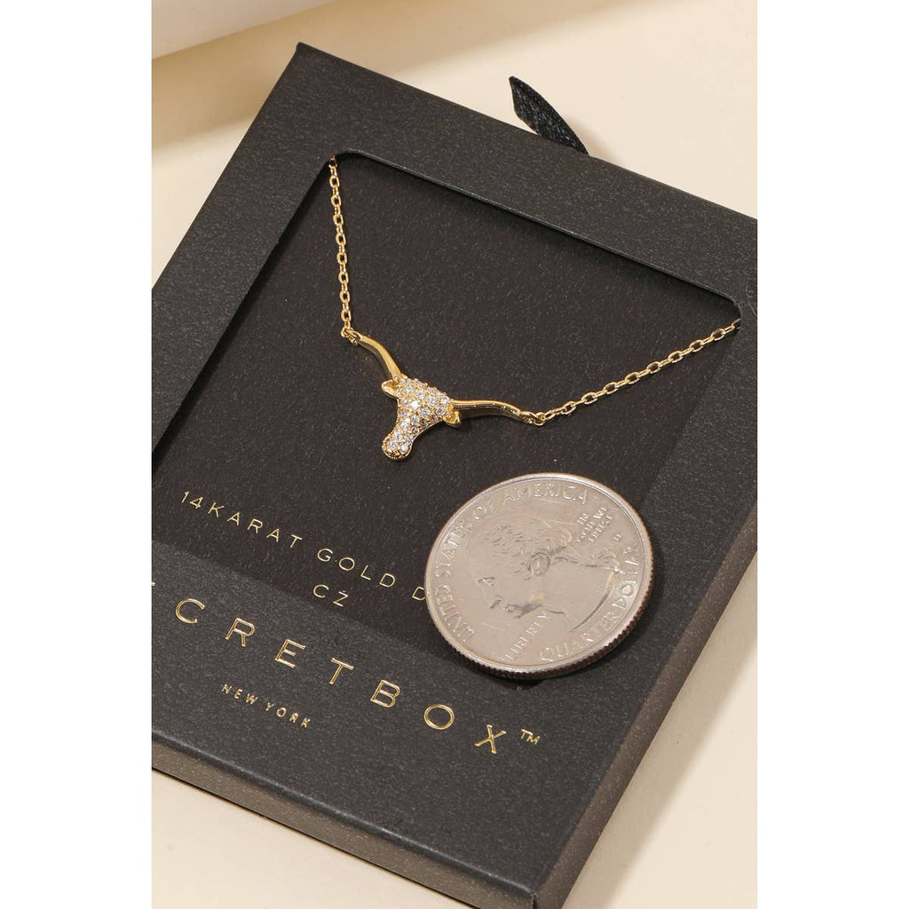 Secret Box Cz Stud Bull Head Pendant Necklace