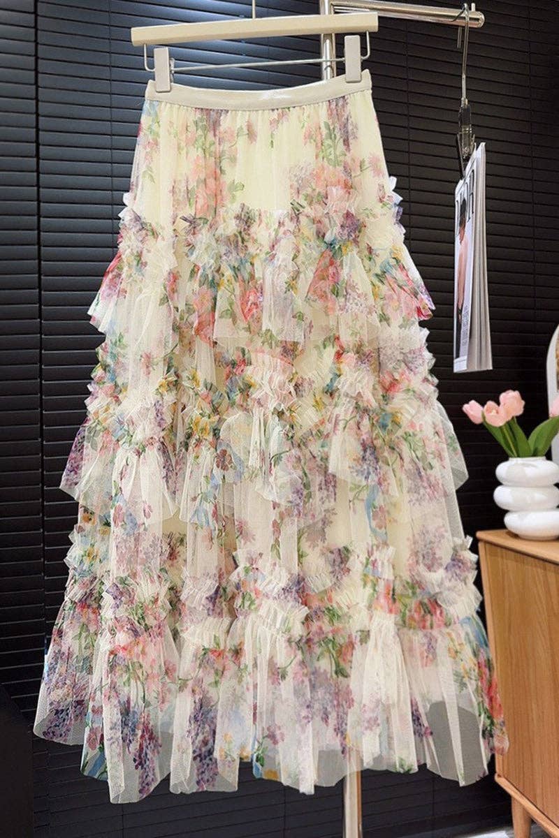 Tiered Floral Maxi Skirt